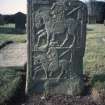 View of Pictish Cross Slab (reverse side), Benvie Church burial ground.