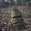 View of strangely shaped stone used as grave marker, Dron  Parish Church burial ground.