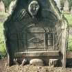 View of headstone to A B  I W  EB  with winged soul and shuttle, Forgandenny Parish Church burial ground.