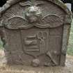 View of headstone to Thomas Rattray, tailor d. 1768,  Kinclaven Churchyard.