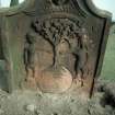 View of headstone to William Morrison and Jean Hall 1782 with Adam and Eve carving, Kinfauns Parish Burial Ground.