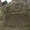 View of  headstone to William Watson 1762 with trumpeting angels, Meigle Parish Church burial ground.