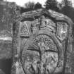 Detail of headstone showing FatherTime and tree of life, St Madoes  Parish Church burial ground.