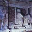 Detail of memorial monument to Sir David Murray, Lord Scone, d.1631 with kneeling figure and armoured knight, Scone Old Parish Church.