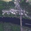 Oblique aerial view centred on the town of Dunkeld with road bridge and cathedral adjacent, taken from the SSE.