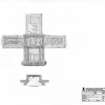 Scanned copy of pencil survey drawing of cruciform set in wall of sacrament house, Kinkell Church